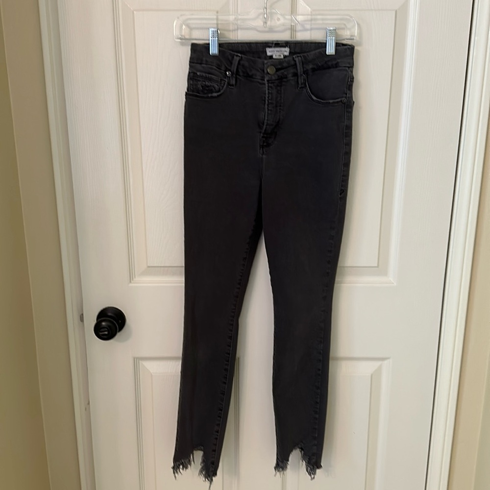 Good American Washed Black High-Rise Skinny Jeans with Frayed Hem